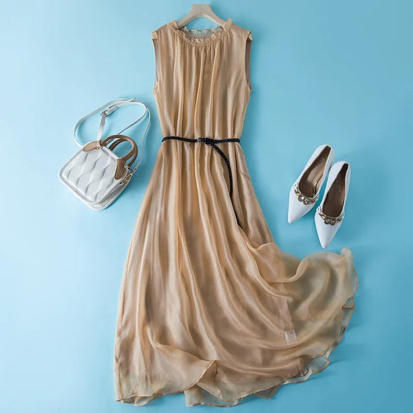 Dainty 100% Mulberry Silk Retro MIDI Dress - Wigging It Etc