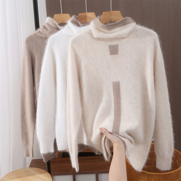 Dainty Ultra Soft 100% Mink Cashmere Color Block Pullover Sweater - Wigging It Etc