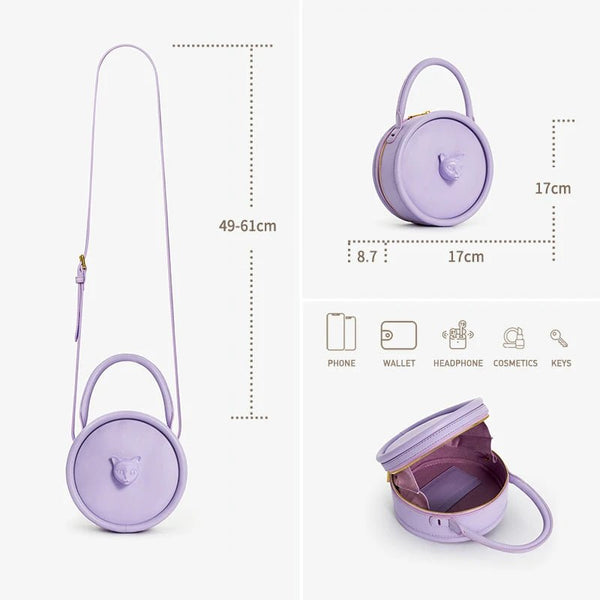 Genuine Cowhide Leather Bowling Ball Shaped Shoulder Bag - Wigging It Etc