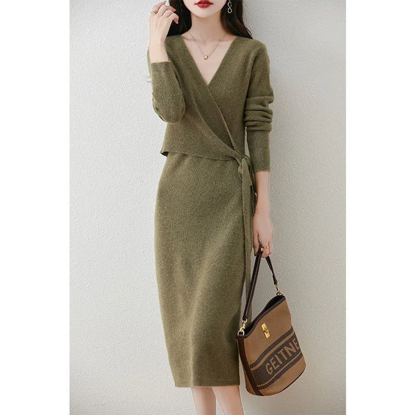 100% Premium Australian Merino Wool A - Line MIDI Winter Dress - Wigging It Etc