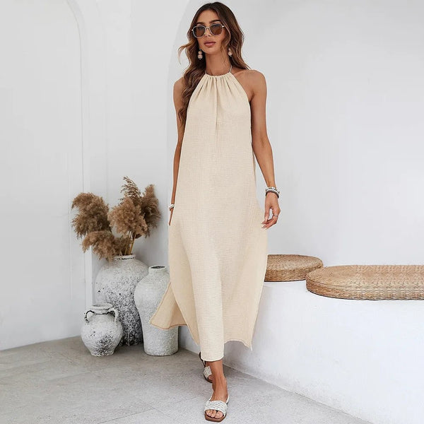 100% Cotton Gauze Sexy Backless Halter Bandage MAXI Dress - Wigging It Etc