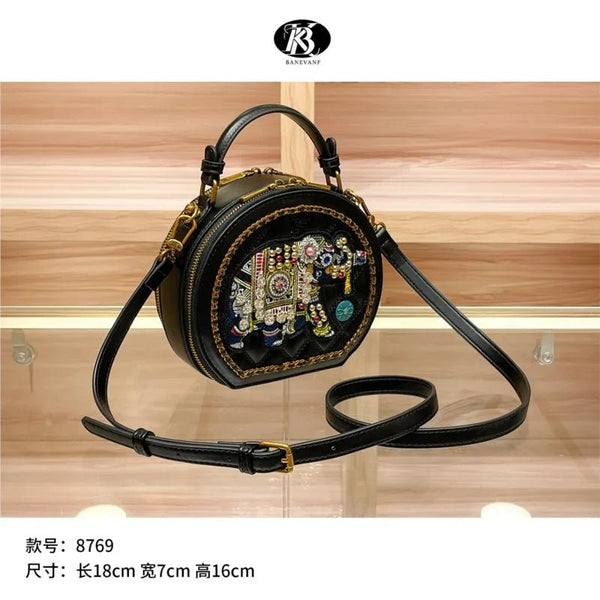 Stylish Circular Versatile Embroidered Crossbody + Shoulder Bag - Wigging It Etc