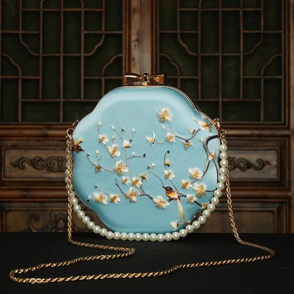 Sophisticated Embroidered Silky Metal - Edged Party Bag - Wigging It Etc