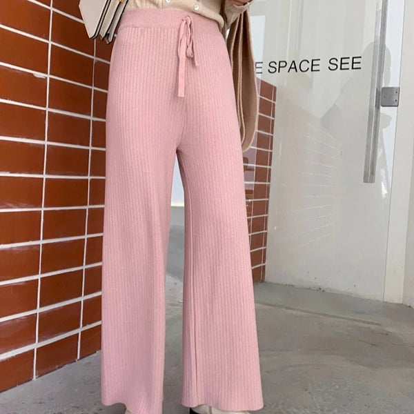 Elegant Wide - Ribbed Thick Wool + Cotton Blend Palazzo Winter Pants - Wigging It Etc