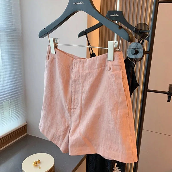 2 Piece Chic Minimalist Beaded Cotton Linen Shorts Set - Wigging It Etc