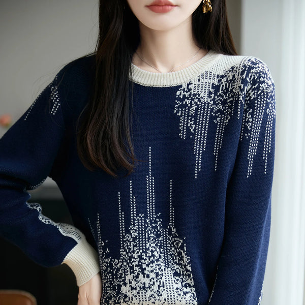 100% Pure Cotton Sweater Knit Pullover Thick Jacquard Sweater - Wigging It Etc