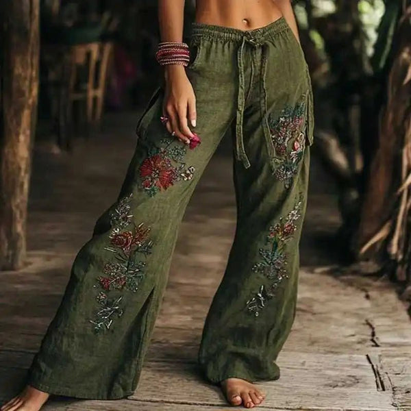 Retro Ethnic Bohemian Print Palazzo Pants - Wigging It Etc