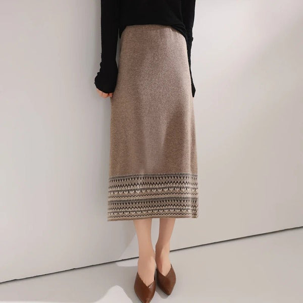 100% Wool Ethnic Style Color Block A - Line MIDI Skirt - Wigging It Etc