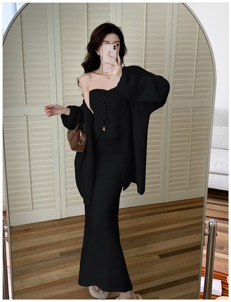 3 Piece Sexy Elegant Cotton Linen Blend Cardigan+Vest+MAXI Skirt Set - Wigging It Etc