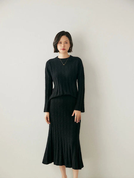 100%x*Alxa Cashmere Pullover Sweater+Pleated Autumn Winter MIDI Skirt Set - Wigging It Etc