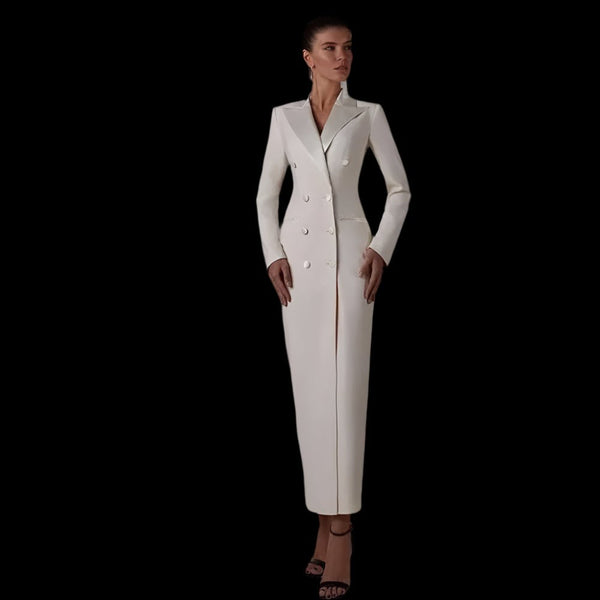 Customizable High Society Notched Double Breasted MAXI Coat Dress - Wigging It Etc