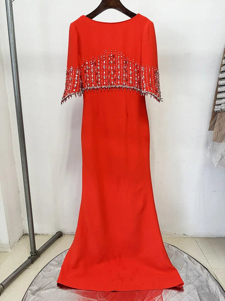 Exquisite Cotton Blend High Fashion Half Sleeve Beaded Party MAXI Gown - Wigging It Etc