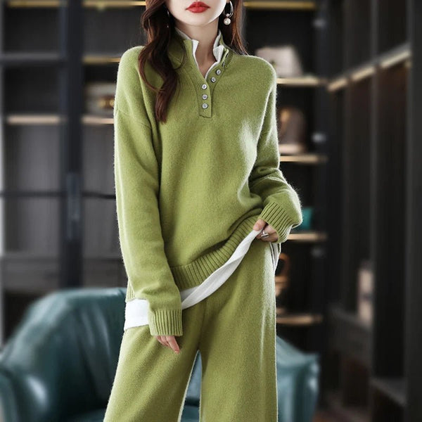Plush 2 - Piece 100% Cashmere Pullover Sweater + Knit Palazzo Pants Set - Wigging It Etc