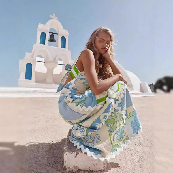 Timeless Sexy 100% Printed Linen MAXI Sundress - Wigging It Etc