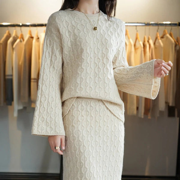 Vintage 100% Merino Wool Pullover Sweater + MIDI Skirt Autumn Set - Wigging It Etc