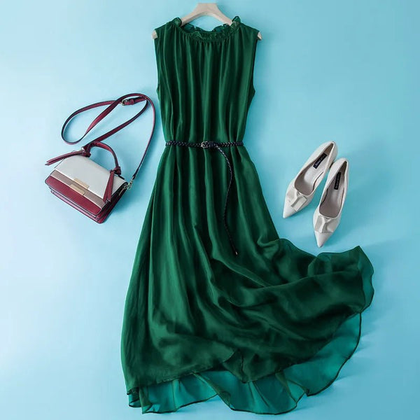 Dainty 100% Mulberry Silk Retro MIDI Dress - Wigging It Etc