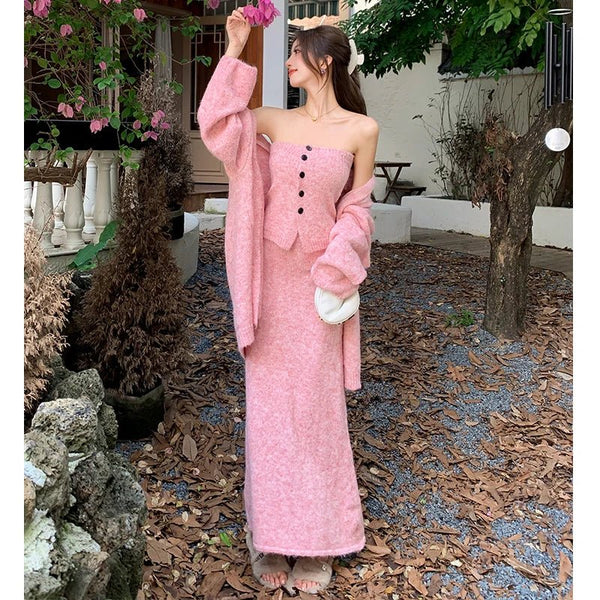 3 Piece Sexy Elegant Cotton Linen Blend Cardigan+Vest+MAXI Skirt Set - Wigging It Etc