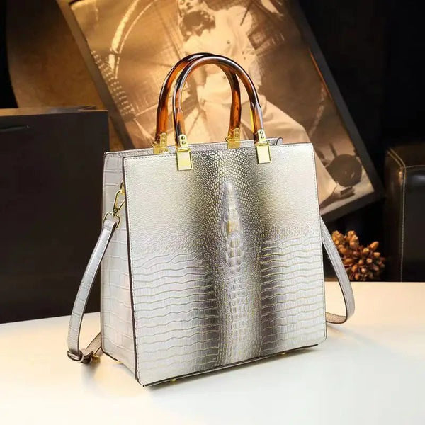 Exqusite Aligator - Patterned 100% Cowhide Leather Tote Bag - Wigging It Etc