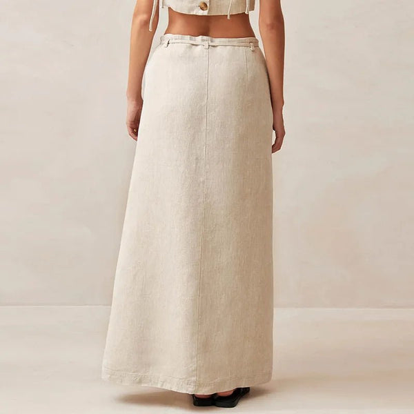 Sexy 100% Linen Retro French Split MAXI Skirt - Wigging It Etc