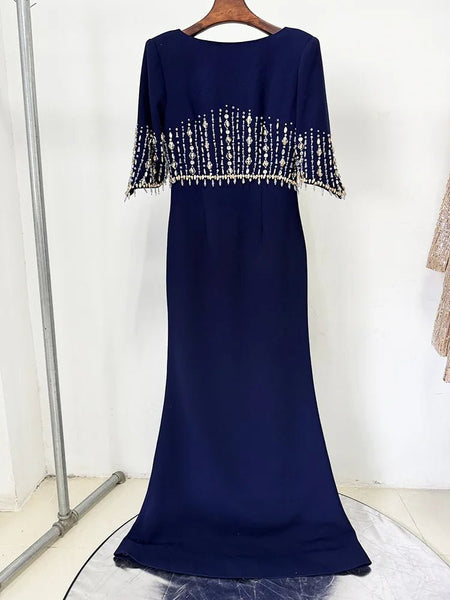 Exquisite Cotton Blend High Fashion Half Sleeve Beaded Party MAXI Gown - Wigging It Etc