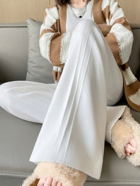 Wool - Blend Pleated Thick - Knit Palazzo Pants - Wigging It Etc