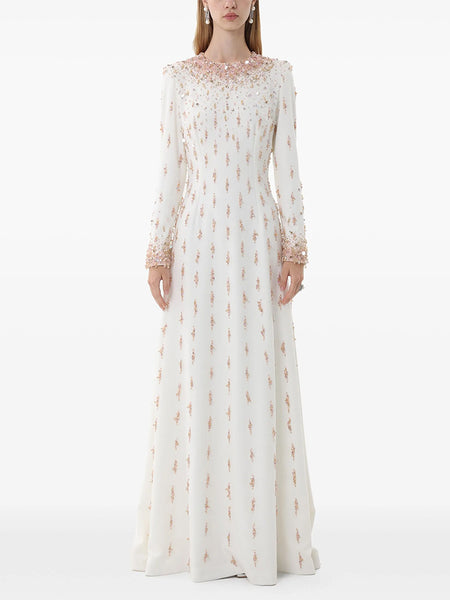 Cotton Blend Luxurious Intricate Hand Sewn Beaded A-Line MAXI Gown