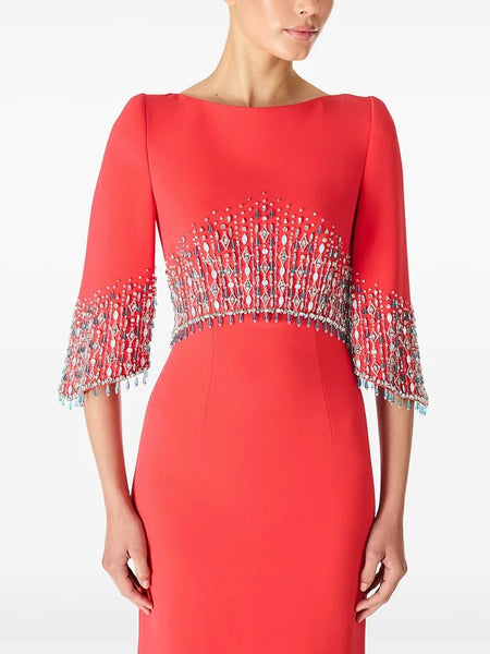 Exquisite Cotton Blend High Fashion Half Sleeve Beaded Party MAXI Gown - Wigging It Etc