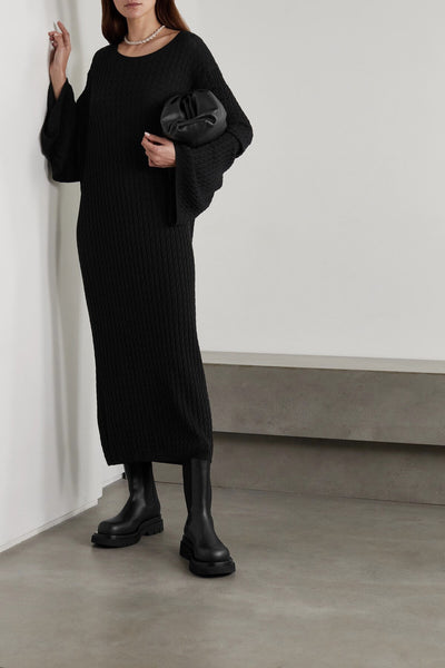 Vintage 100% Merino Wool Cable Knit 3 Season Pullover MAXI Dress - Wigging It Etc