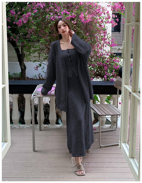 3 Piece Sexy Elegant Cotton Linen Blend Cardigan+Vest+MAXI Skirt Set - Wigging It Etc
