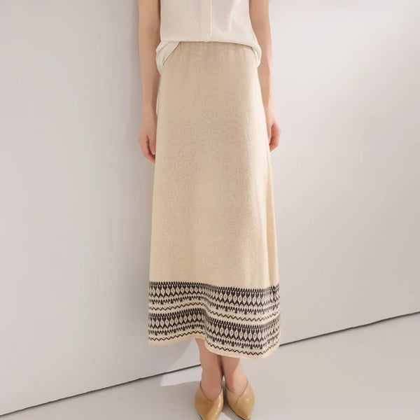 100% Wool Ethnic Style Color Block A - Line MIDI Skirt - Wigging It Etc