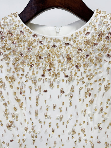 Cotton Blend Luxurious Intricate Hand Sewn Beaded A-Line MAXI Gown