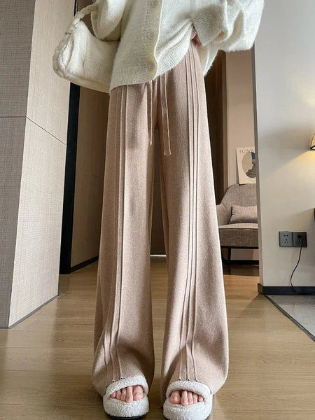 Wool - Blend Pleated Thick - Knit Palazzo Pants - Wigging It Etc
