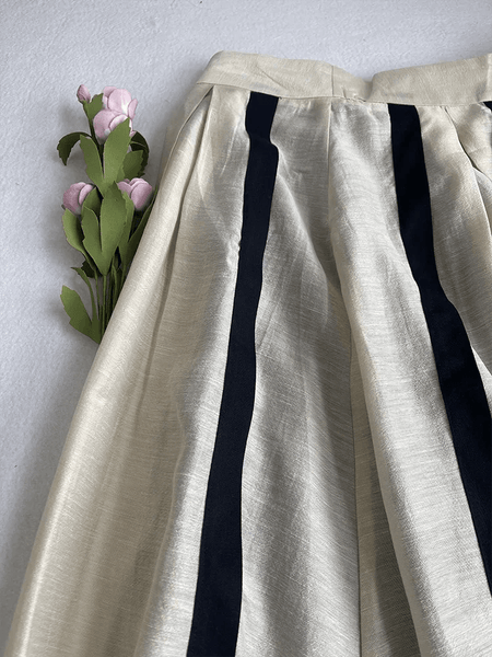 Elegant French Style Pleated A - Line MIDI Linen Blend Skirt - Wigging It Etc