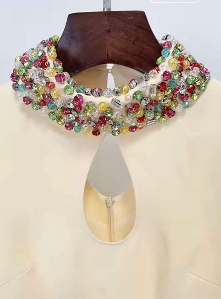 Sleek Sexy Bejeweled Collar Cotton Blend Mermaid MAXI Gown