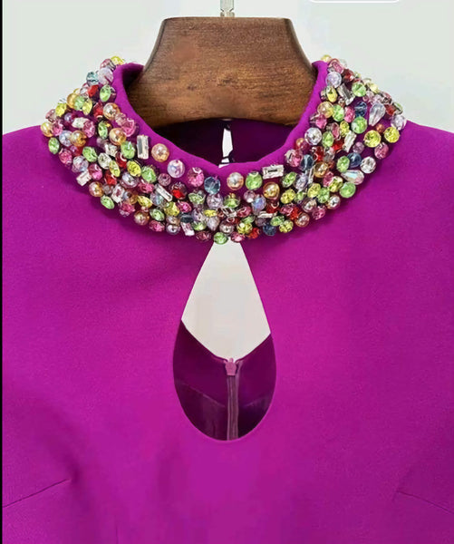 Sleek Sexy Bejeweled Collar Cotton Blend Mermaid MAXI Gown