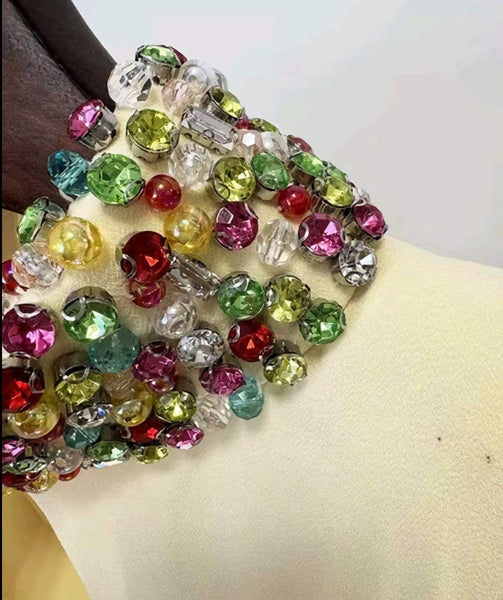 Sleek Sexy Bejeweled Collar Cotton Blend Mermaid MAXI Gown