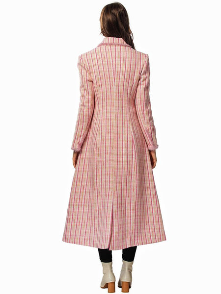 Chic Double Breasted Cotton Blend A-Line MAXI Tweed Coat