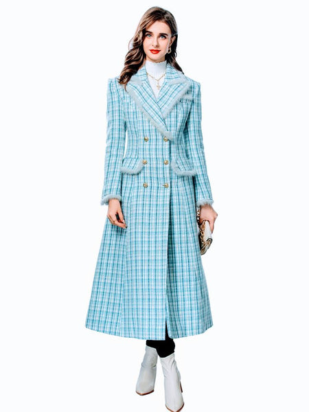 Chic Double Breasted Cotton Blend A-Line MAXI Tweed Coat