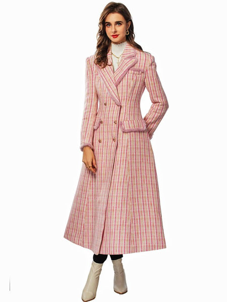 Chic Double Breasted Cotton Blend A-Line MAXI Tweed Coat