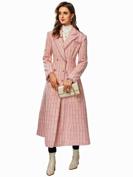 Chic Double Breasted Cotton Blend A-Line MAXI Tweed Coat
