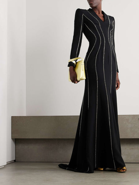 Exquisite A-Line Rhinestone Embellished Cotton MAXI Party Gown