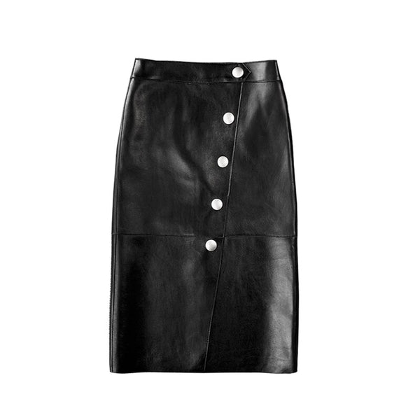 Sexy French Retro Split Genuine Leather Skirt - Wigging It Etc