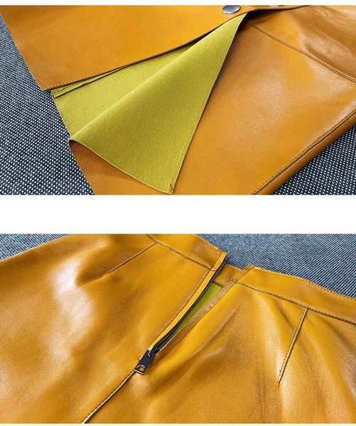 Sexy French Retro Split Genuine Leather Skirt - Wigging It Etc