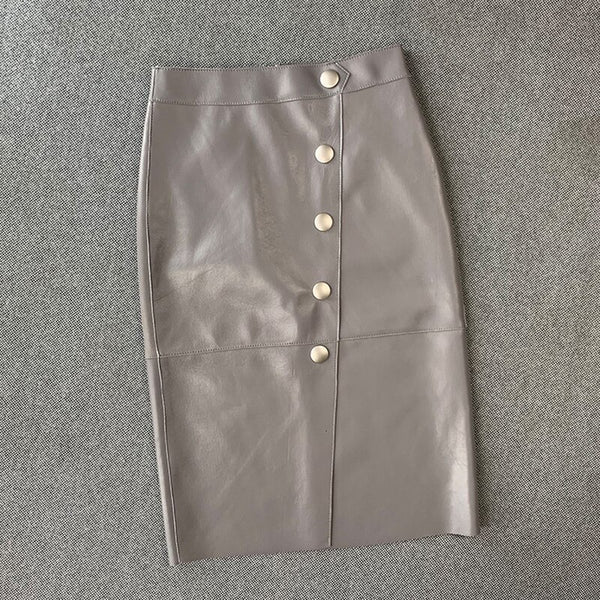 Sexy French Retro Split Genuine Leather Skirt - Wigging It Etc
