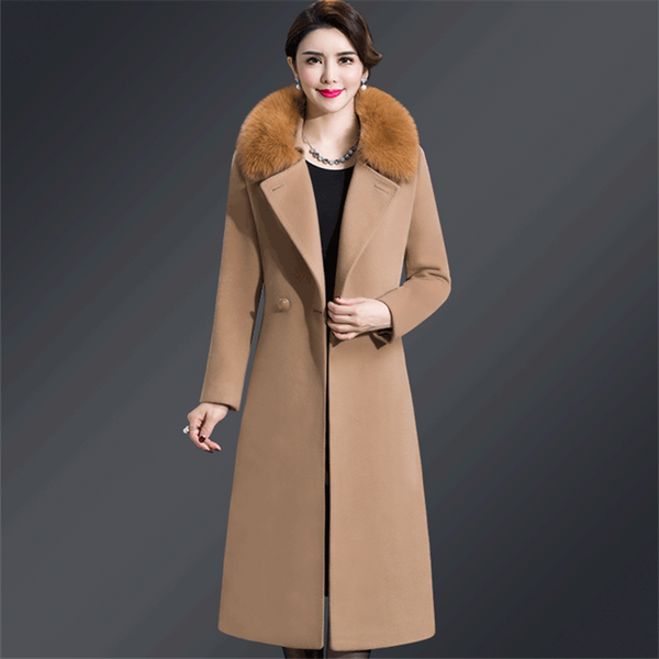 Elegant Vintage Fur Collared Wool Coat 