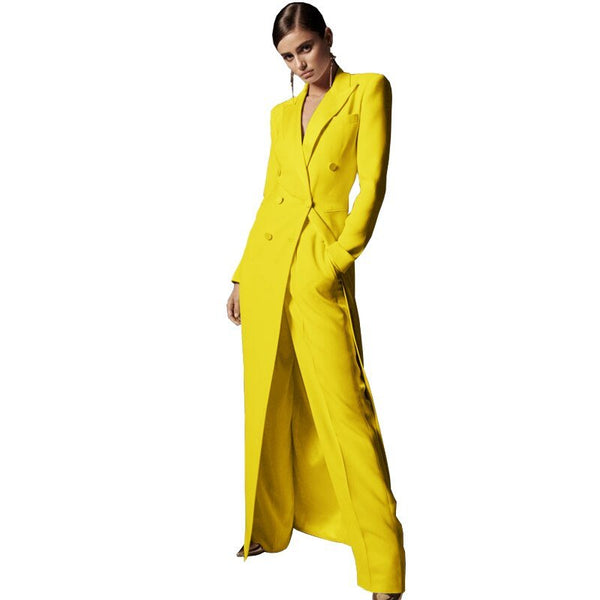 Upscale Double - Breasted MAXI Coat Pant Suit Set - Wigging It Etc