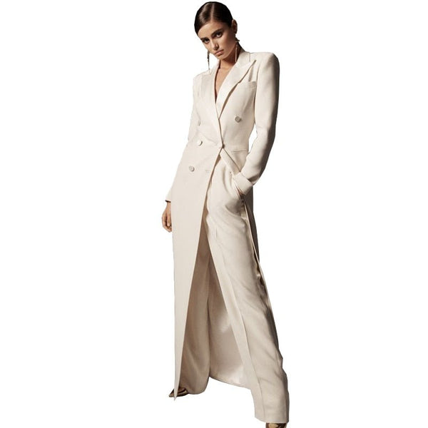 Upscale Double - Breasted MAXI Coat Pant Suit Set - Wigging It Etc