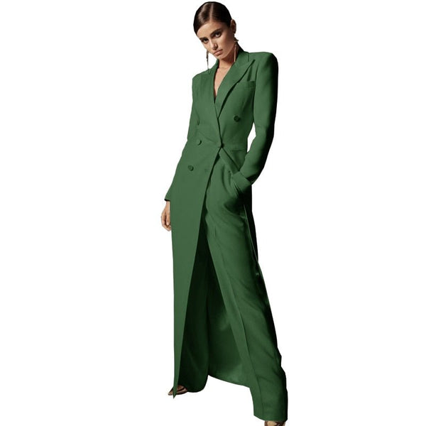 Upscale Double - Breasted MAXI Coat Pant Suit Set - Wigging It Etc