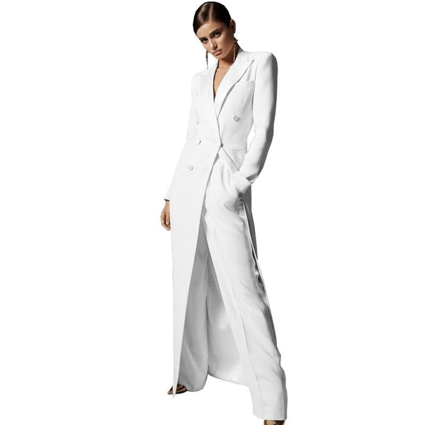Upscale Double - Breasted MAXI Coat Pant Suit Set - Wigging It Etc