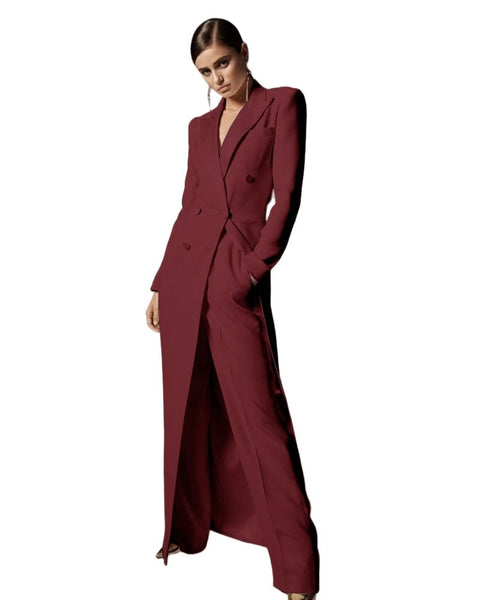 Upscale Double - Breasted MAXI Coat Pant Suit Set - Wigging It Etc
